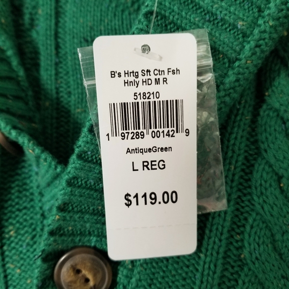 L.L. Bean Antique Green Heritage Cotton Fisherman Henley Hoodie Sweater L NWT - Picture 6 of 8